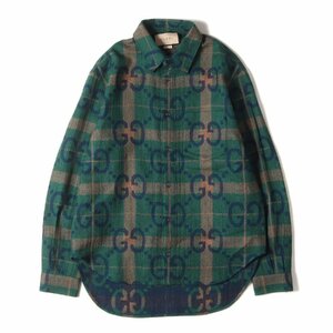 GUCCI グッチ シャツ サイズ:46 22AW ジャンボ GG チェック ウール 長袖 シャツ 711543 ZAKZJ グリーン イタリア製 ブランド トップス