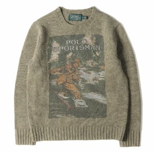 RALPH LAUREN Ralph Lauren вязаный размер :S POLO COUNTRY Polo Country Fisherman принт шерсть вязаный свитер хаки 