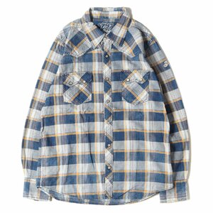 美品 TMT ティーエムティー シャツ サイズ:L インディゴ チェック ウエスタン 長袖 シャツ L/SL ORIGINAL INDIGO CHECK SHIRTS インディゴ