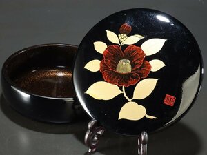 【夢讃岐】茶道煎茶／蒔絵内梨地　菓子器　Φ175 H70 ux122