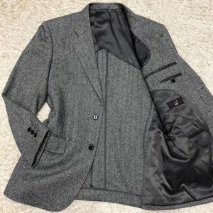 ダンヒル【極上のツイード】dunhill テーラードジャケット ツイードジャケット グレー系 2B ヘリンボーン柄 カシミヤ混 最高級 AB5(M相当)