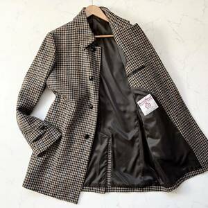 B19 TEIJIN MEN'S SHOP GINZA〈ハリスツイード生地〉くるみボタン ステンカラーコート ガンクラブチェック ブラウン L Harris Tweed