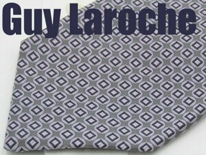 OB 169 ギラロッシュ Guy Laroche ネクタイ グレー 紫色系 ドット 格子柄 ジャガード