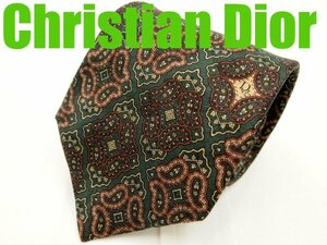 OB 188 クリスチャン・ディオール Christian Dior ネクタイ 緑色系 ペイズリー柄 プリント