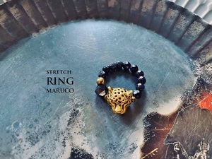 △MARUCO△　RING380-1054レオパード&星空ブルーゴールドストーン*天然石の指輪 STRETCH FREE RING　[送料無料]