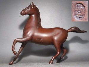 正之 銘　駆馬像　銅製 置物 　重量約2.9kg