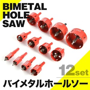 バイメタル ホールソー 12本セット ホルソー 穴あけ 切削 工具 18mm 20mm 24mm 28mm 30mm 35mm 38mm 45mm 50mm 55mm 65mm 75mm