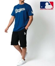 ★国内匿配★新品タグ Dodgers ドライメッシュ MLB トレーニング ルームウエア 男性L ハーフパンツ Tシャツ 女性 ドジャース大リーグ 青 黒_画像8