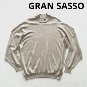 GRAN SASSO グランサッソ モックネック ウール シルク カシミヤ ニット セーター 54 ベージュ ハイゲージ イタリア製 カシミア 絹 長袖