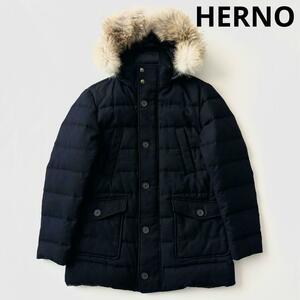 HERNO Loro Piana ヘルノ ロロピアーナ カシミヤ シルク ダウンジャケット ネイビー 紺 52 ダウンコート スタンドカラー カシミア 国内正規