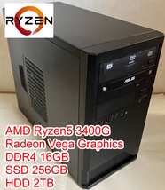 自作PC AMD Ryzen5 3400G / DDR4 16GB / SSD 256GB /HDD 2TB /DVDドライブ2基 OSなし Win11対応_画像1