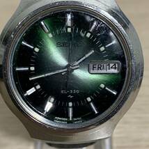 SEIKO セイコー EL-330 3303-8120 電磁テンプ 3針 デイデイト グリーン文字盤 時計 腕時計 メンズ腕時計 不動 ベルト社外_画像1