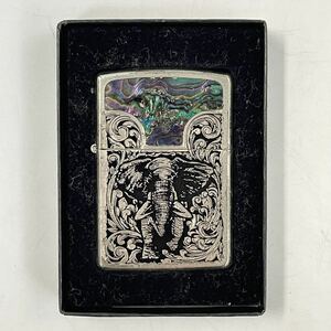 【10R75】 1円スタート ZIPPO / J VⅡ シェル 象 モチーフ エレファント SHELL オイルライター 火花確認済み 喫煙具 シルバーカラー