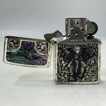 【10R75】 1円スタート ZIPPO / J VⅡ シェル 象 モチーフ エレファント SHELL オイルライター 火花確認済み 喫煙具 シルバーカラー_画像3