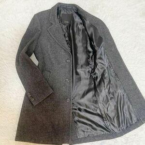 極美品!!XLサイズ!!ザラ【オシャレの極み】ZARA MANチェスターコート ロングコート ツイード ブラック 黒 メンズ ビジネス 秋冬 大きい