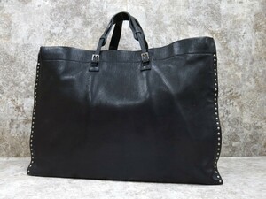 ■美品■BALLY バリー■メンズ■スタッズ■カーフ レザー 本革■ハンド トート バッグ■黒 シルバー金具■腕掛け■D11465