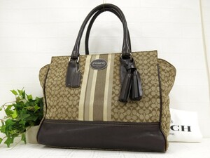 COACH コーチ◆シグネチャー 19916◆キャンバス レザー 本革◆トート バッグ◆ベージュ ブラウン SV金具◆美品◆ヴィンテージ◆N6565