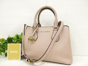 Michael Kors マイケルコース◆カーフ レザー 本革◆2way ハンド ショルダー バッグ◆ライトピンク ゴールド金具◆超美品◆ロゴ金具◆N6897