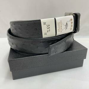 【未使用】☆ノーブランド オーストリッチ レザーベルト☆メンズ／ブラック／35mm／ダチョウ／革／ファッション／スーツ／OSTRICH／CE0