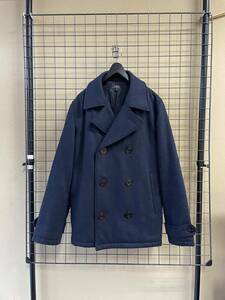 【A.P.C./アーペーセー】Leather Elbow Patch Pea Coat sizeM NAVY レザー エルボーパッチ ピーコート ネイビー ウールコート Pコート