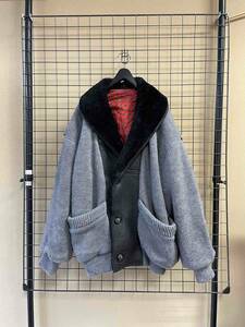 【Vintage】MADE IN ITALY 60s 70s Shawl Collar Jacket ムートン×ニット ビンテージ ショールカラー アルパカ ジャケット カーディガン