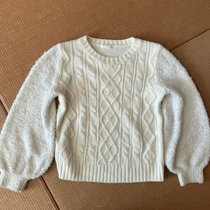 GU 140 セーター 長袖 2種類の毛糸 シンプル ふんわり袖 防寒対策 冬 