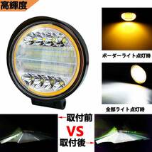 厚い 72W LED作業灯 12V 24V 広角 狭角 混合光 led投光器 ワークライト 車外灯 建築農業機械 補助灯 丸型 2個セット（ホワイト＋イエロー）_画像6