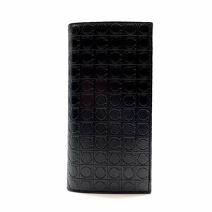 Ferragamo Ferragamo Long Wallet Bi -fold Black Black Black Ganchini Coin Card Card Card Case Case Thin Men Management RY23005030