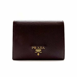 PRADA プラダ サフィアーノ レザー 二つ折り 財布 コンパクトウォレット ボルドー コインケース 小銭入れ レディース 管理RY23004984