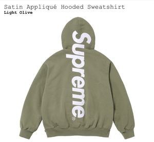 Mサイズ 新品国内正規 23aw Supreme Satin Appliqu Hooded Sweatshirt Light Olive シュプリーム サテン アップリケ パーカー オリーブ