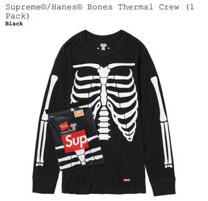 Mサイズ 新品国内正規 23aw Supreme Hanes Bones Thermal Crew(1 Pack) Black シュプリーム ヘインズ ボーンズ サーマル クルー ブラック黒