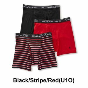 ※訳あり アウトレット POLO RALPH LAUREN(ポロ ラルフローレン)ミドル ボクサーパンツ 3枚セット RCBBP3 Black/Stripe/Red(U1O) Mサイズ