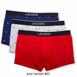 ※訳あり アウトレット LACOSTE(ラコステ)ショート ボクサーパンツ 3枚セット メンズ 下着 5H3411 grey/red/navy(W3T) Mサイズ