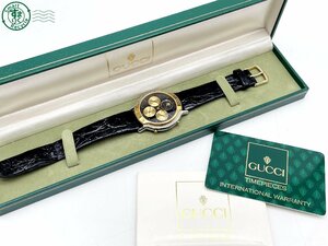 11420014　＃ 1円～！ Gucci グッチ 8300 クォーツ ムーンフェイズ クロノグラフ 腕時計 黒文字盤 ゴールド×シルバー 箱・カード付