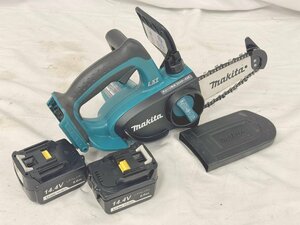 11331899　〇 1円スタート！ makita マキタ 115mm 充電式チェーンソー UC121D + バッテリー 2個 小型 チェーンソー 動作確認済み