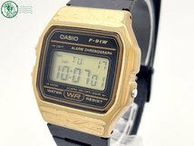 11312131　＃ CASIO カシオ 593 F-91W クォーツ QZ デジタルウォッチ 腕時計 ゴールド×ブラック 純正ベルト ヴィンテージ 中古_画像2