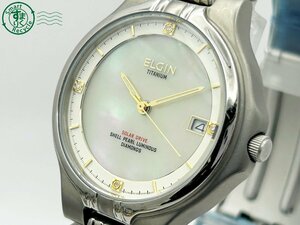 11312320　◇ ELGIN エルジン FK-1066-C シェル文字盤 SOLAR ソーラー DIAMOND 4P ゴールド デイト メンズ 腕時計 中古