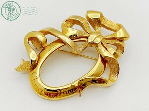 11284098　▽ Christian Dior クリスチャン ディオール リボン モチーフ ブローチ サークル ゴールド ブランド アクセサリー 小物