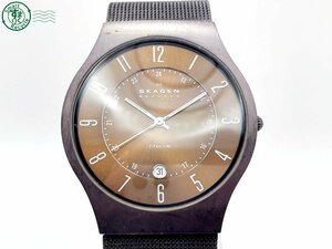 11314482　＃ SKAGEN スカーゲン 233XLTMD クォーツ QZ 3針 デイト アナログ 腕時計 ブラウン文字盤 純正ベルト ヴィンテージ 中古