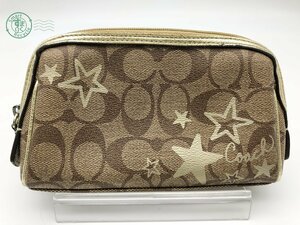 11645049　▽ コーチ COACH ポーチ ミニポーチ 化粧品 メイク入れ ブラウン系 ゴールド系 ブランド 中古品