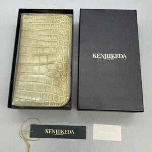 【K-39】KENJI IKEDA ケンジイケダ 長財布 クロコダイル レザー 箱付き グリーンカラー ウォレット 財布 中古品 赤中地 小銭入れ有り