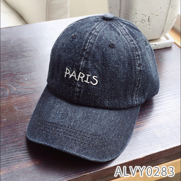 帽子 刺繍 ロゴ入り PARIS デニム キャップ 男女兼用 ブラック