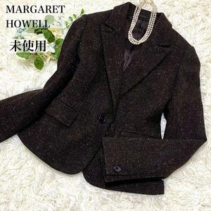 1円【未使用品タグ付き】マーガレットハウエル MARGARET HOWELL MHL. エムエイチエル テーラードジャケット ツイード ダークブラウン S 1