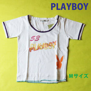 han136 半袖Tシャツ　ｔシャツ　カットソー　プレイボーイ　PLAYBOY　Mサイズ　ホワイト　白　バックプリント　夏　レディース