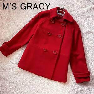 美品　M'S GRACY　エムズグレイシー　アンゴラ素材コート　赤　サイズ３８（Ｍサイズ）アウター