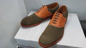  new goods unused made in Japan cow leather saddle shoes khaki x orange 26.0cm
