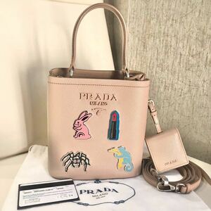 【展示品】PRADA プラダ 1BA217 サフィアーノ 2WAY ショルダーバッグ ハンドバッグ ポーチ付 ピンクベージュ 極美品 ☆