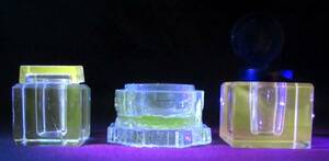 『 ウランガラス インク壺 3点 』＊インク瓶. インクスタンド. インク入れ. 和ガラス. レトロ雑貨. 昭和レトロ. Uranium Glass Ink Pot