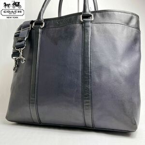  【美品】相場価格￥102,600- COACH コーチ F71843 牛革 スムースレザー ビジネス トートバッグ ブラック 黒 ブリーフケース メンズ