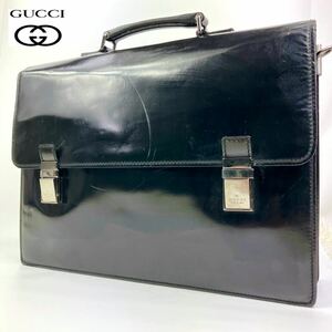 ■美品・光沢■GUCCI グッチ■メンズ■レザー ■ビジネス バッグ ブリーフケース■SV金具■イタリア製■ブラック